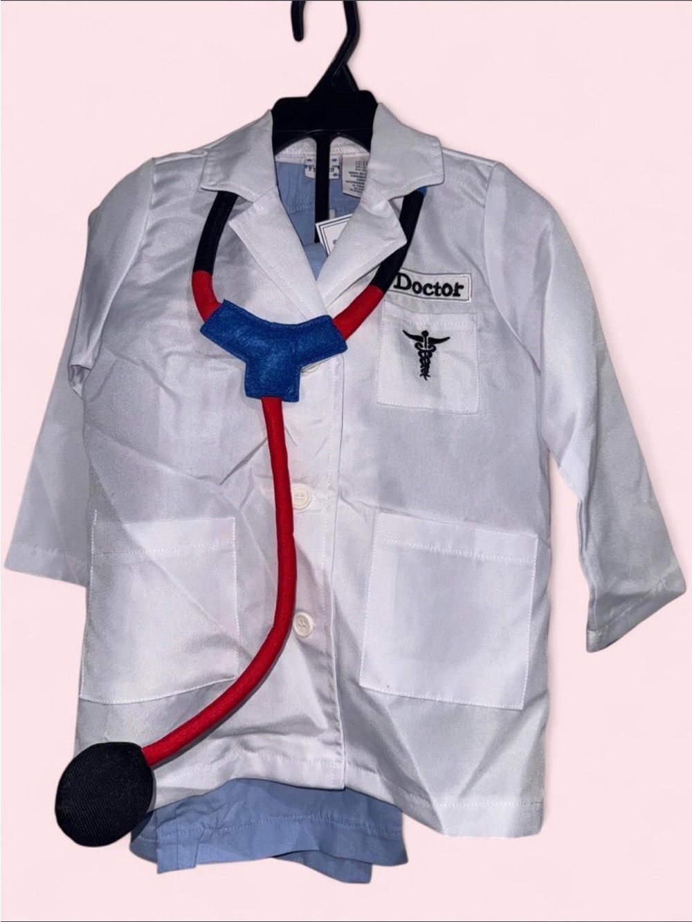 Kids Doctor Lab Coat with Red & Black Toy Stethoscope Size 2T
